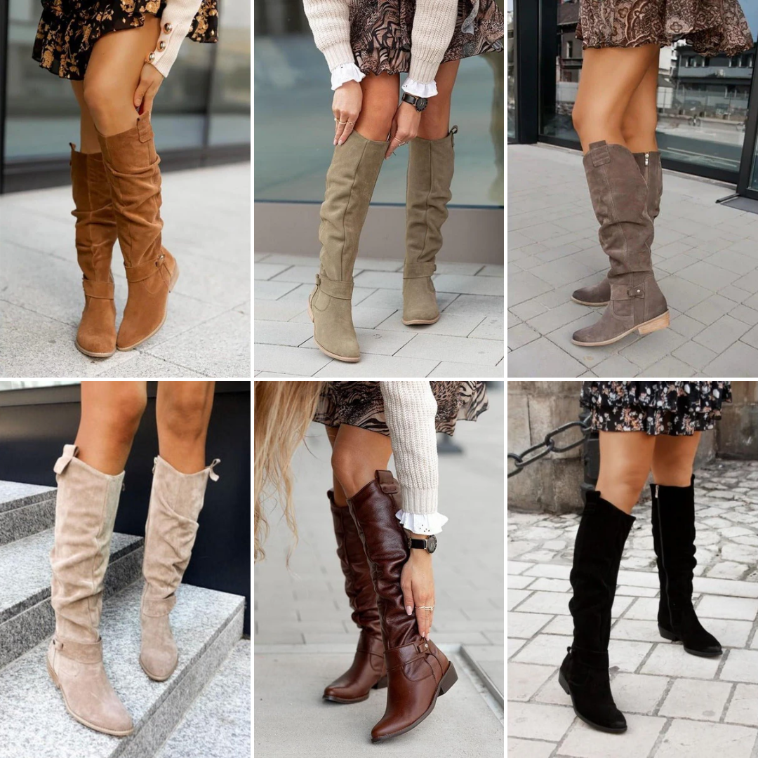 Rivani™ | Bottes hauteur genou en daim doux — style artisanal & confort urbain
