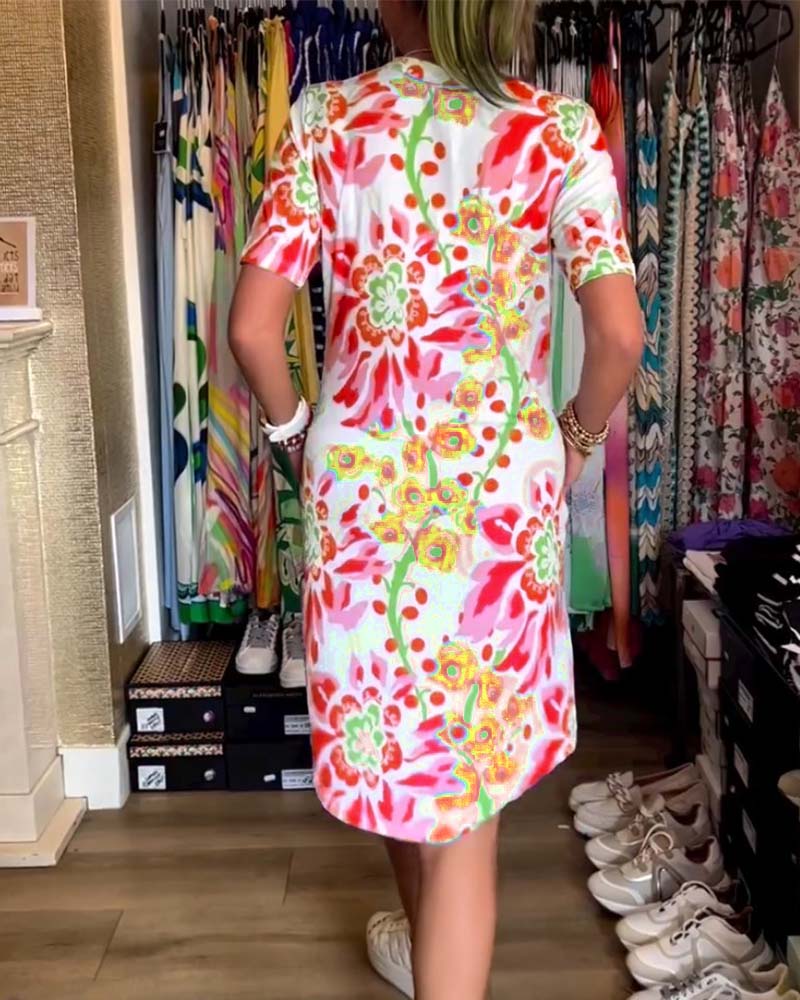 Robe À Manches Courtes Avec Imprimé Florale