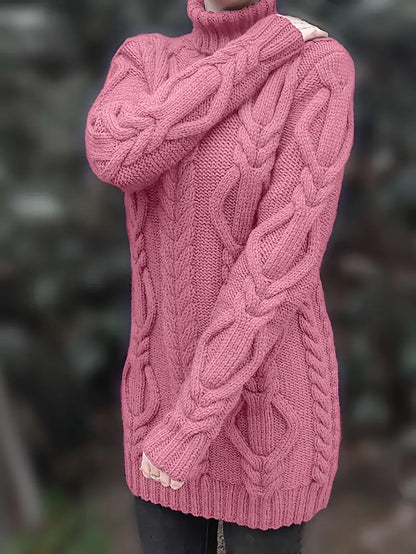 Pull-Robe À Col Roulé En Maille Torsadée Épaisse