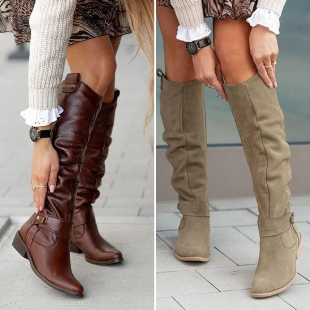 Rivani™ | Bottes hauteur genou en daim doux — style artisanal & confort urbain