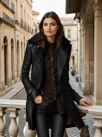 Manteau 3/4 Élégant En Cuir