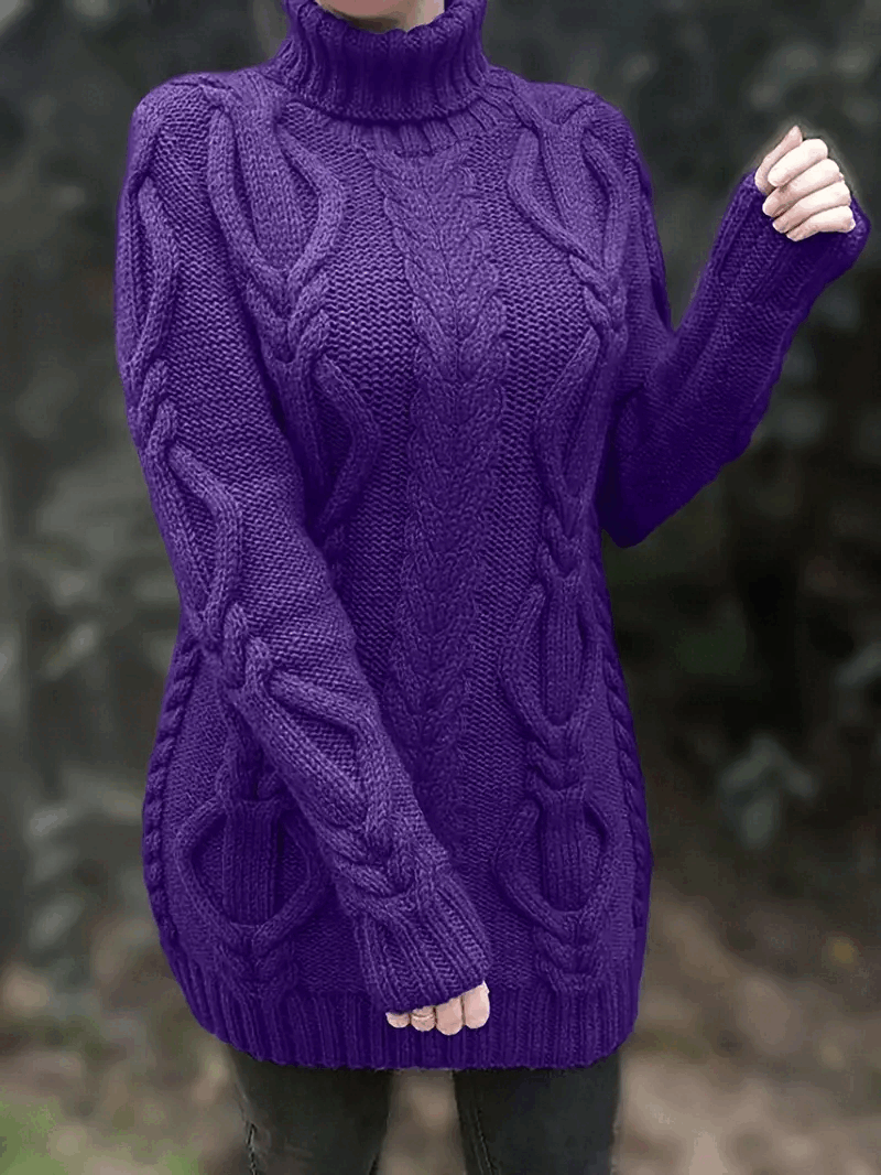 Pull-Robe À Col Roulé En Maille Torsadée Épaisse