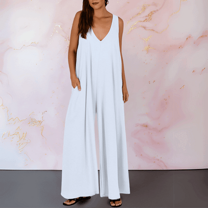 Combinaison Confortable Avec Encolure En V & Jambes Larges