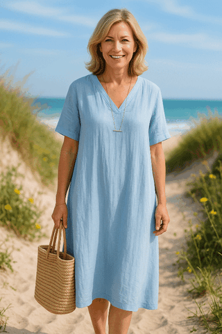 Robe Azzura À Manches Courtes En Coton & En Lin