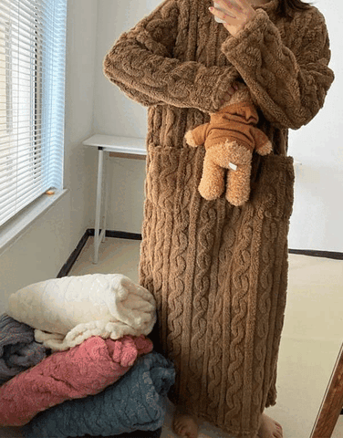 Robe Maison Chaude & Décontractée En Molleton De Corail